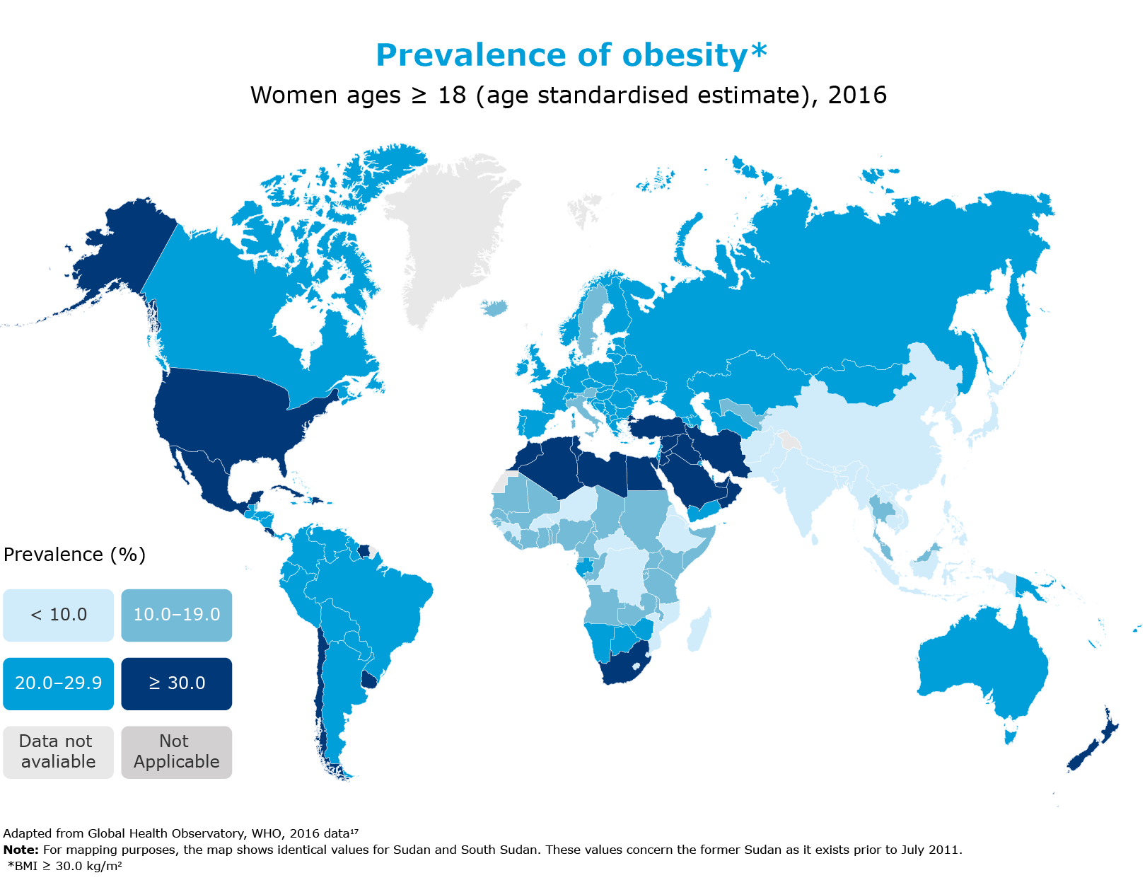 prevalence of obesity among women, >18, 2016